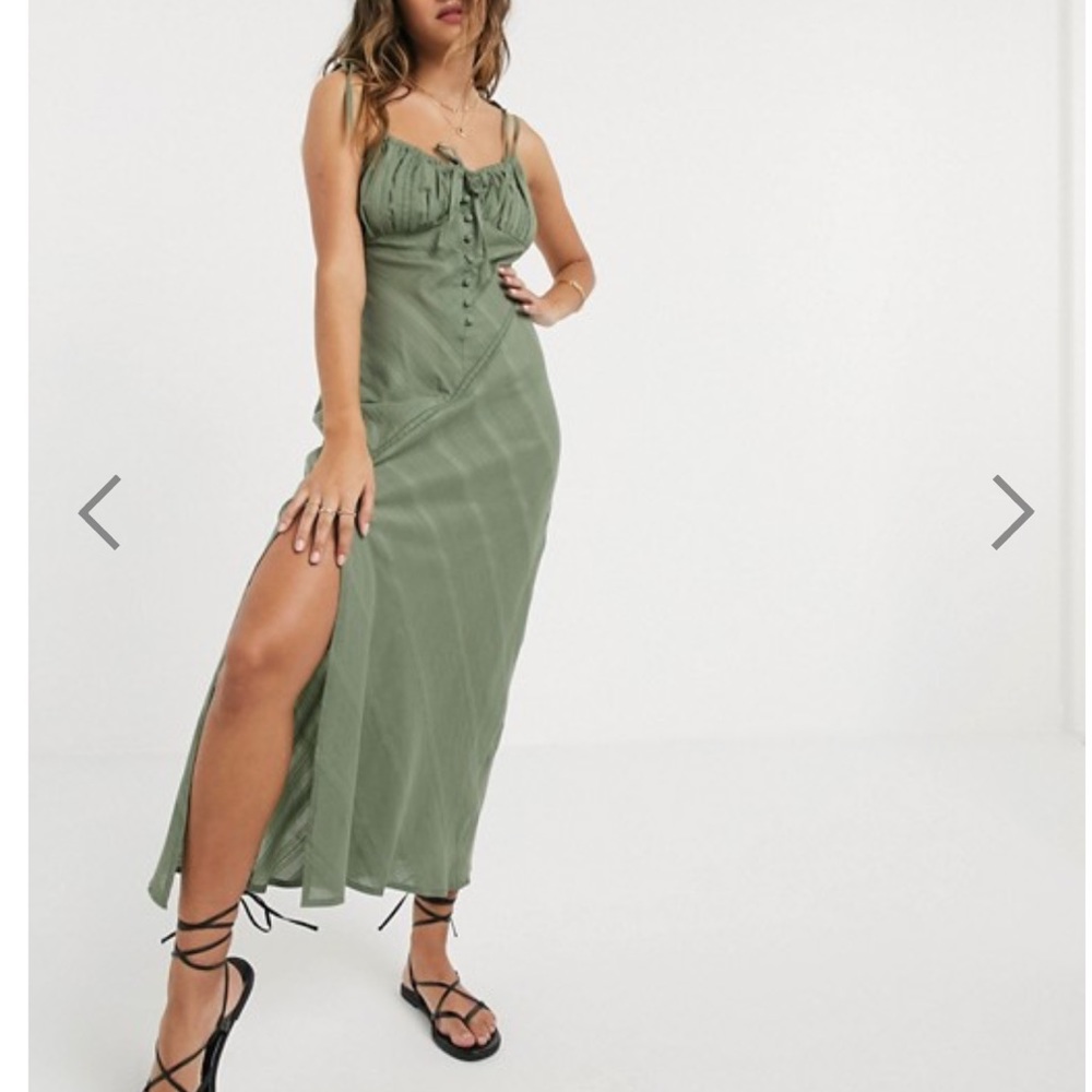 ASOS maxi dress with ruched bust in khaki (green)